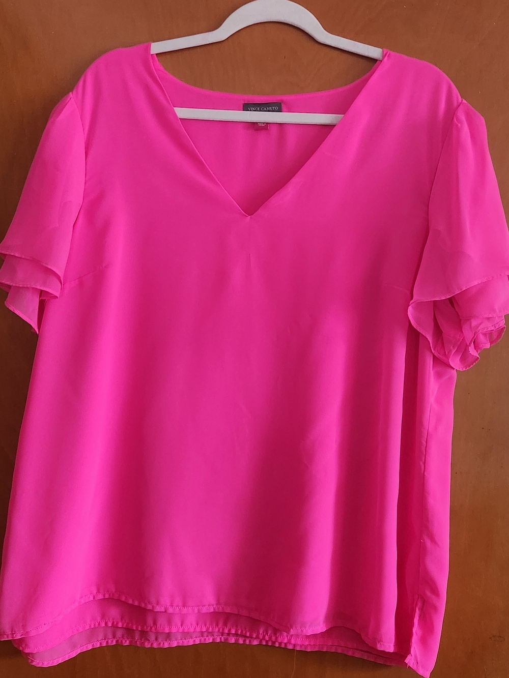 Vince Camuto Hot Pink V-Neck Flutter Sleeve Blouse